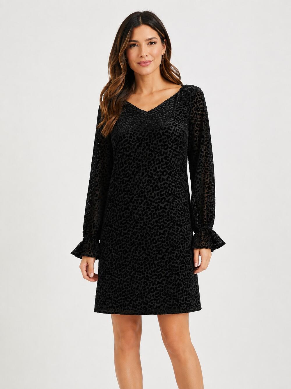 Nine West Black Burnout Velvet Leopard Print Dress Size 6 NWT